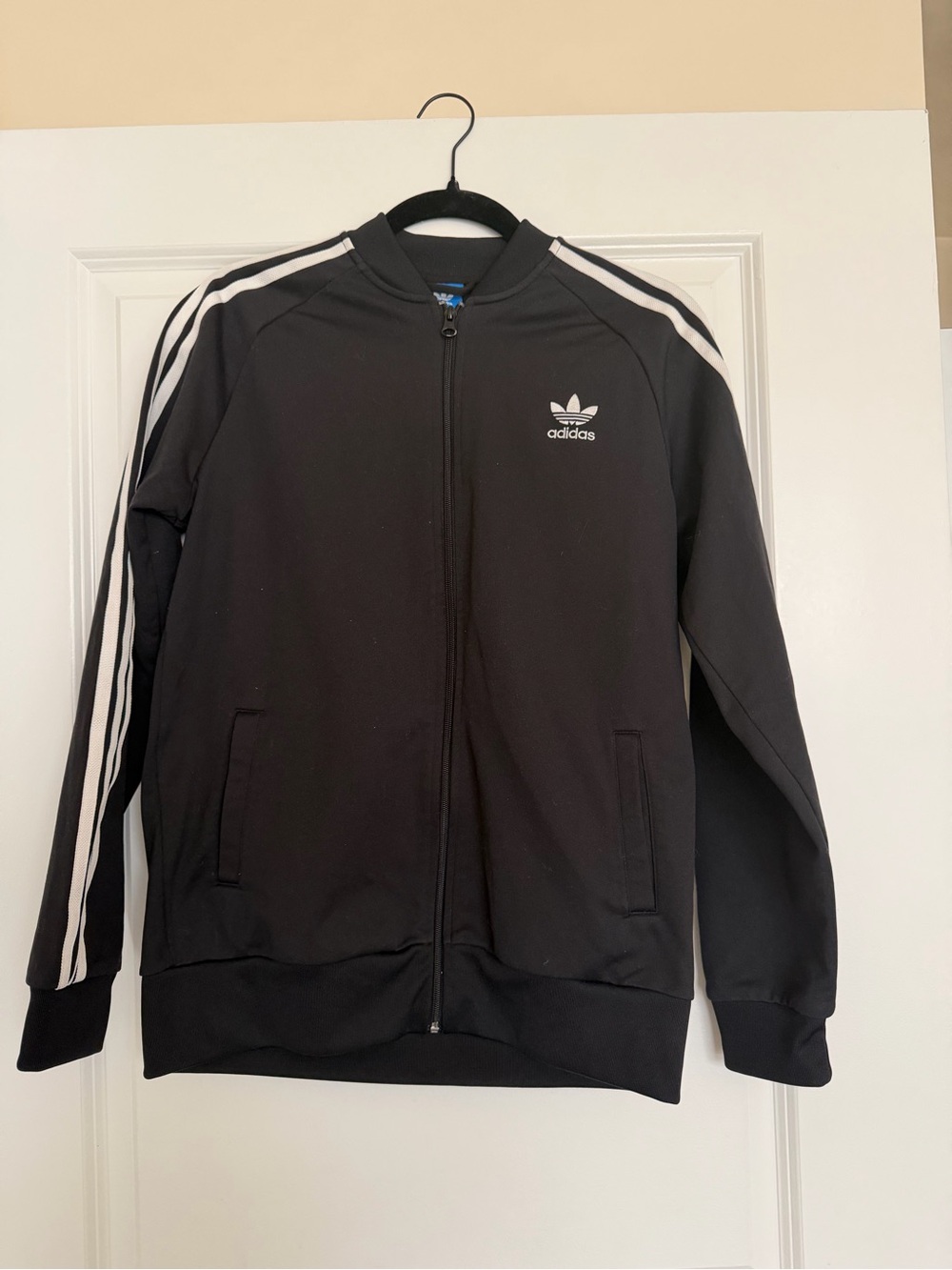 adidas Black Track Jacket with White Stripes